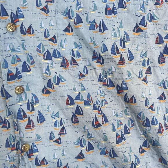 Reyn Spooner Shirt Mens Large Blue AOP Print Nautical Sailboat Cotton Hawaii - Picture 4 of 8